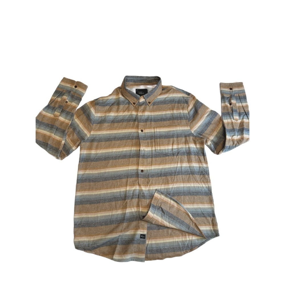 Rails Runson Santa Fe Stripe Mens Button Down Shirt Medium Tan‎ Blue
